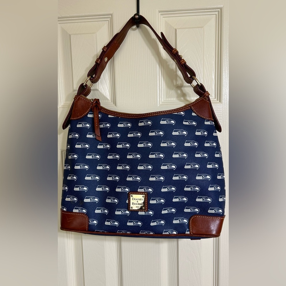 Dooney & Bourke Navy and Brown Shoulder Bag. Seattle Seahawks